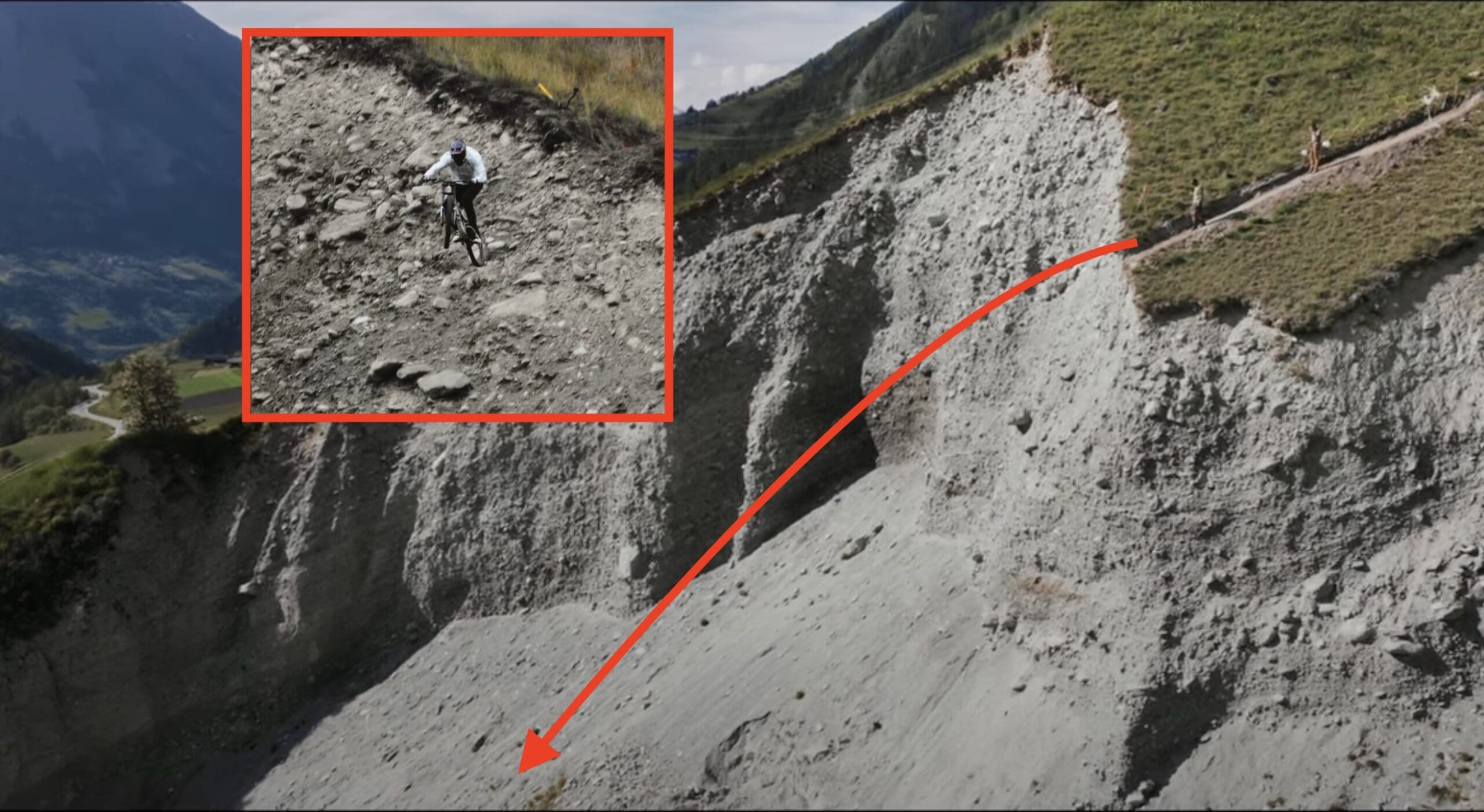 French Mountain Biker Sends Massive Drop In The Swiss Alps (103 Feet)